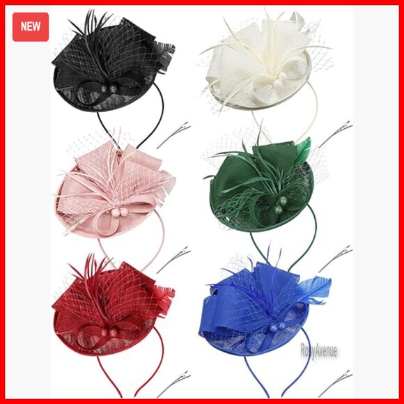 6 Pack Fascinators Derby Hats Mesh Feather Hair Clip Women Formal Vintage main image 5